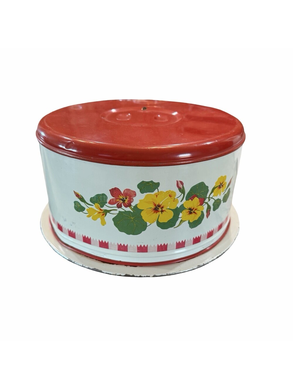 Vintage 1952 Nesco Cake Carrier Red Poppies Kitchen Decor Primitive Rustic Metal